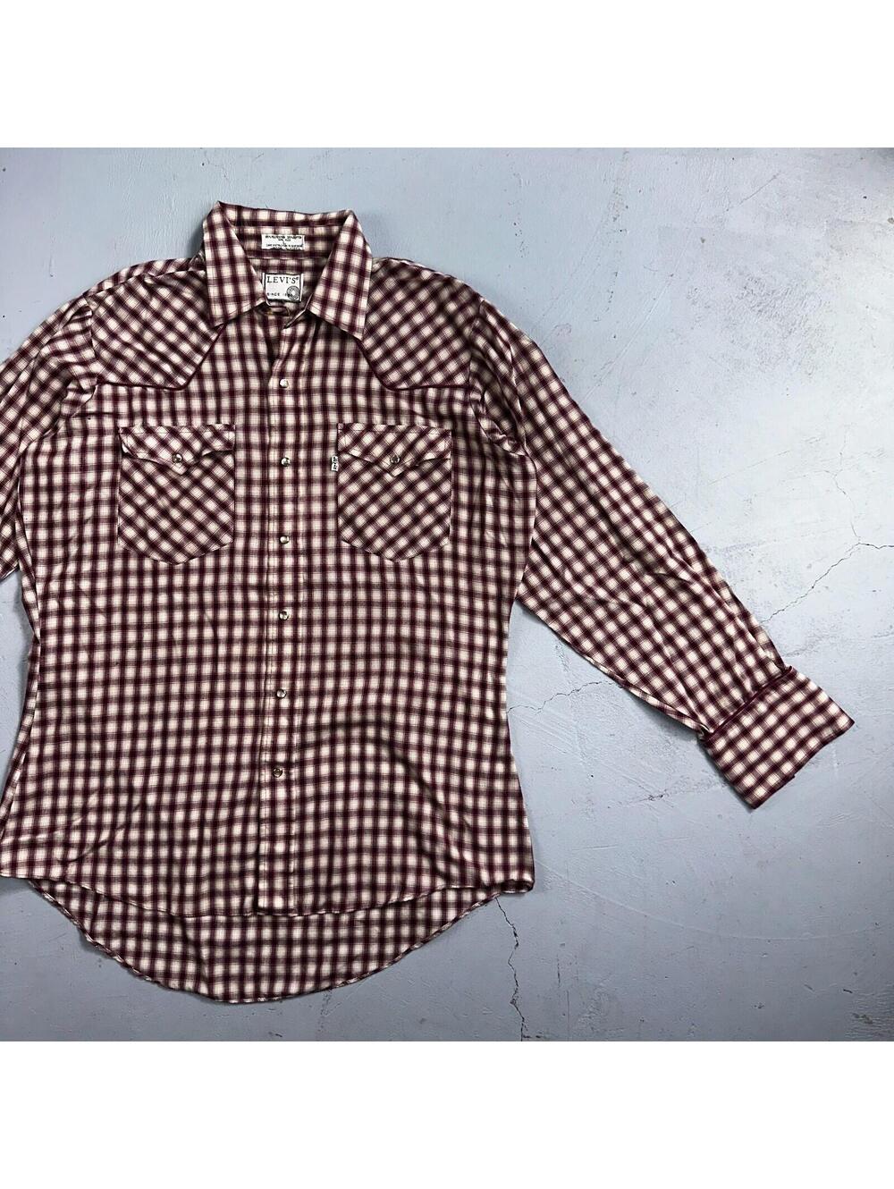Levis VTG 1980s Pearl Snap Button Shirt Mens L Plaid 80s Cowboy Shirt Korea LS